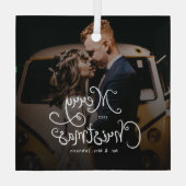 Merry Christmas Whimsical Script  Custom Photo  Glas Ornament (Achterkant)