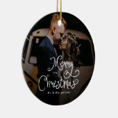 Merry Christmas Whimsical Script  Custom Photo  Keramisch Ornament (Rechts)