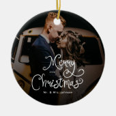 Merry Christmas Whimsical Script Custom Photo Keramisch Ornament (Voorkant)