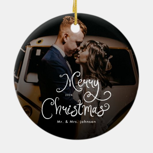 Merry Christmas Whimsical Script  Custom Photo  Keramisch Ornament (Achterkant)
