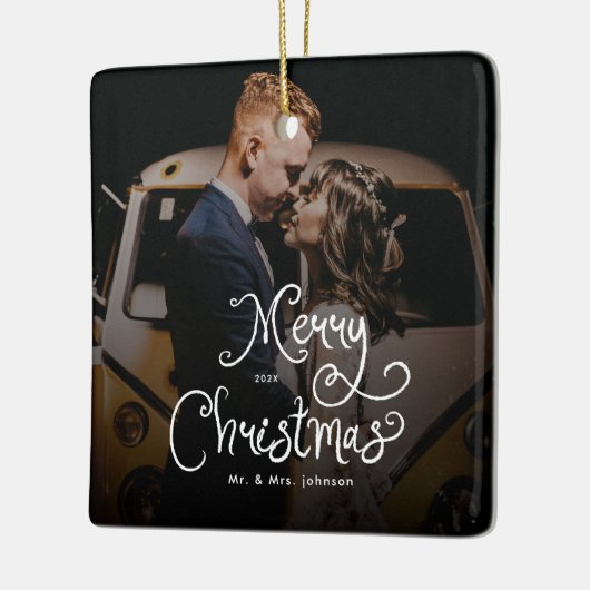 Merry Christmas Whimsical Script  Custom Photo  Keramisch Ornament (Links)