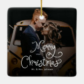 Merry Christmas Whimsical Script  Custom Photo  Keramisch Ornament (Achterkant)