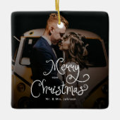 Merry Christmas Whimsical Script  Custom Photo  Keramisch Ornament (Voorkant)