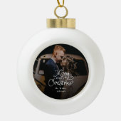 Merry Christmas Whimsical Script Custom Photo Keramische Bal Ornament (Voorkant)