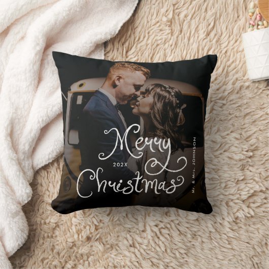 Merry Christmas Whimsical Script Custom Photo Kussen (Deken)