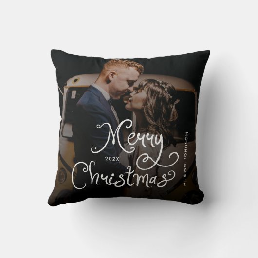 Merry Christmas Whimsical Script  Custom Photo  Kussen (Achterkant)
