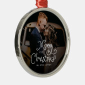 Merry Christmas Whimsical Script  Custom Photo  Metalen Ornament (Rechts)