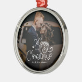 Merry Christmas Whimsical Script Custom Photo Metalen Ornament (Links)