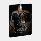 Merry Christmas Whimsical Script Custom Photo Metalen Ornament (Voorkant Rechts)