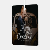 Merry Christmas Whimsical Script Custom Photo Metalen Ornament (Voorkant links)