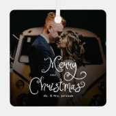 Merry Christmas Whimsical Script Custom Photo Metalen Ornament (Voorkant)