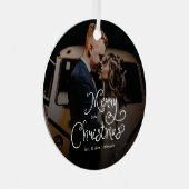 Merry Christmas Whimsical Script  Custom Photo  Metalen Ornament (Voorkant Rechts)