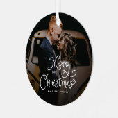 Merry Christmas Whimsical Script Custom Photo Metalen Ornament (Voorkant links)