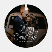 Merry Christmas Whimsical Script Custom Photo Metalen Ornament (Achterkant)
