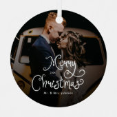 Merry Christmas Whimsical Script Custom Photo Metalen Ornament (Voorkant)