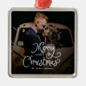 Merry Christmas Whimsical Script  Custom Photo  Metalen Ornament (Voorkant)