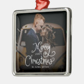 Merry Christmas Whimsical Script  Custom Photo  Metalen Ornament (Links)