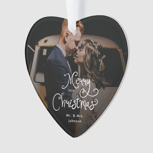 Merry Christmas Whimsical Script  Custom Photo  Ornament (voorkant)