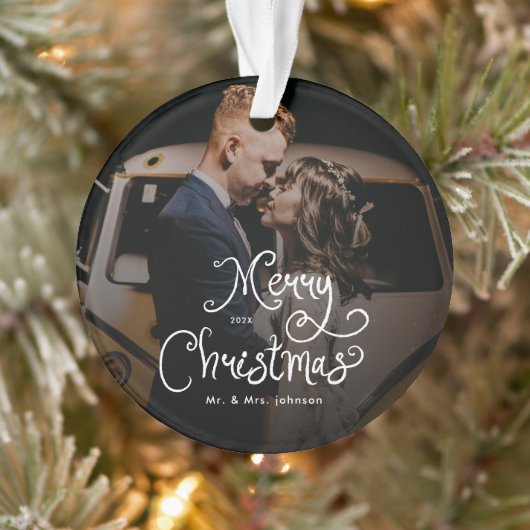 Merry Christmas Whimsical Script  Custom Photo  Ornament (Boom)