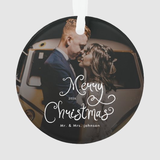 Merry Christmas Whimsical Script  Custom Photo  Ornament (achterkant)