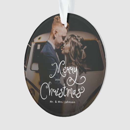 Merry Christmas Whimsical Script  Custom Photo  Ornament (voorkant)