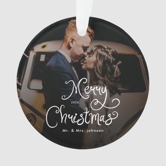 Merry Christmas Whimsical Script  Custom Photo  Ornament (voorkant)