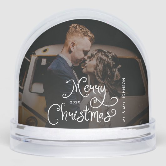 Merry Christmas Whimsical Script Custom Photo Sneeuwbol (Voorkant)