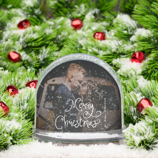 Merry Christmas Whimsical Script Custom Photo Sneeuwbol (Kerstmis)