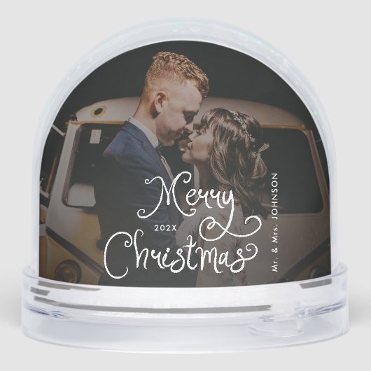 Merry Christmas Whimsical Script Custom Photo Sneeuwbol (Achterkant)