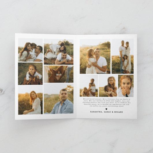 Merry Christmas Whimsical Script  Family 12 Photos Feestdagen Kaart (Binnen)