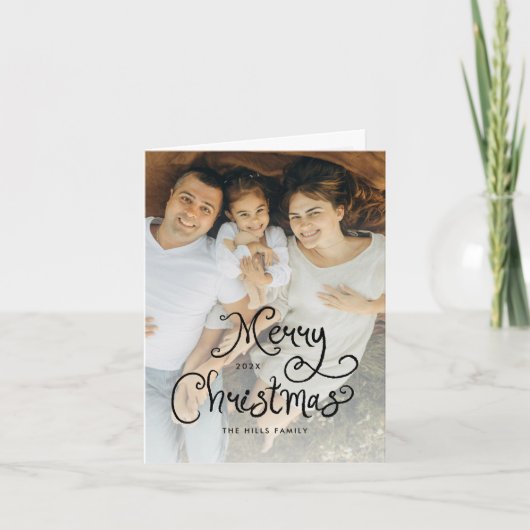 Merry Christmas Whimsical Script  Family 12 Photos Feestdagen Kaart (Voorkant)