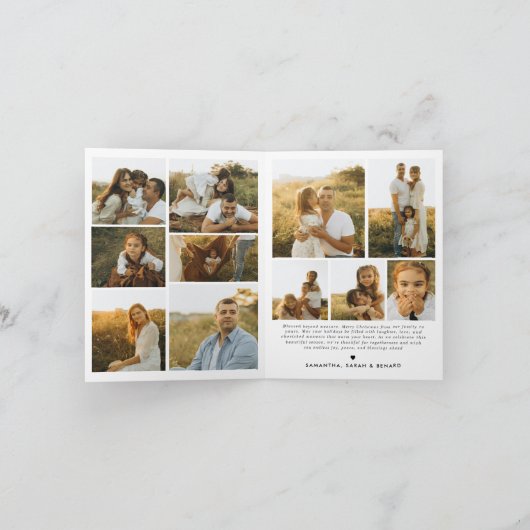 Merry Christmas Whimsical Script  Family 12 Photos Feestdagen Kaart (Binnen)