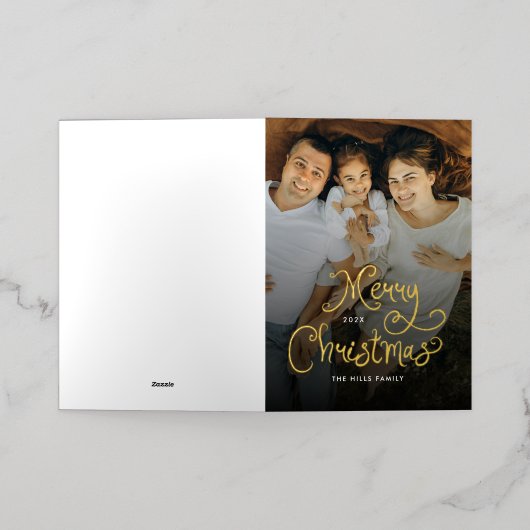 Merry Christmas Whimsical Script Family 12 Photos Folie Wenskaart (Buiten Laag)