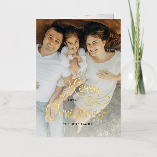 Merry Christmas Whimsical Script Family 12 Photos Folie Wenskaart (Voorkant)