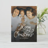 Merry Christmas Whimsical Script Family 7 Photos Feestdagenkaart (Staand voorkant)