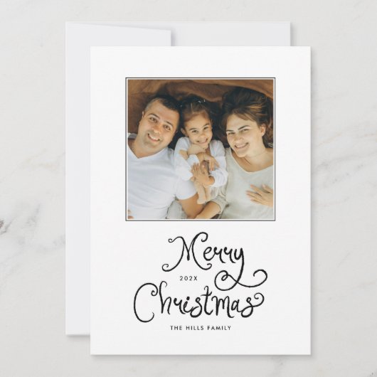 Merry Christmas Whimsical Script  Family 7 Photos Feestdagenkaart (Voorkant)