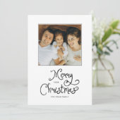 Merry Christmas Whimsical Script  Family 7 Photos Feestdagenkaart (Staand voorkant)