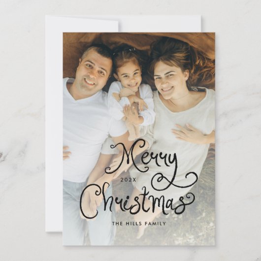 Merry Christmas Whimsical Script  Family 7 Photos Feestdagenkaart (Voorkant)