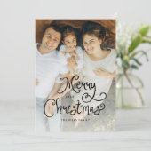 Merry Christmas Whimsical Script  Family 7 Photos Feestdagenkaart (Staand voorkant)