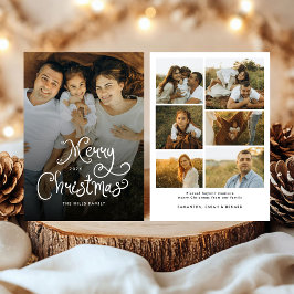 Merry Christmas Whimsical Script  Family 7 Photos Feestdagenkaart