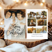 Merry Christmas Whimsical Script  Family 7 Photos Feestdagenkaart