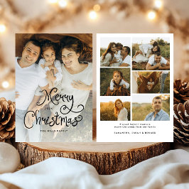 Merry Christmas Whimsical Script  Family 7 Photos Feestdagenkaart