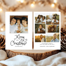 Merry Christmas Whimsical Script  Family 7 Photos Feestdagenkaart