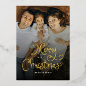 Merry Christmas Whimsical Script  Family 7 Photos Folie Feestdagenkaart (Voorkant)