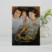 Merry Christmas Whimsical Script  Family 7 Photos Folie Feestdagenkaart (Staand Voorkant)