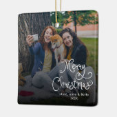 Merry Christmas Whimsical Script Family Photo Dog Keramisch Ornament (Links)