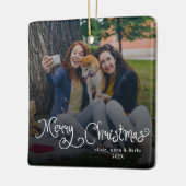 Merry Christmas Whimsical Script Family Photo Dog Keramisch Ornament (Links)
