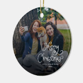 Merry Christmas Whimsical Script Family Photo Dog Keramisch Ornament (Links)