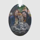 Merry Christmas Whimsical Script Family Photo Dog Ornament (achterkant)