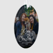 Merry Christmas Whimsical Script Family Photo Dog Ornament (voorkant)